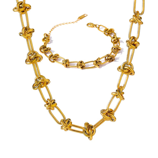 Stainless Steel Golden Chain Necklace & Bracelet Set