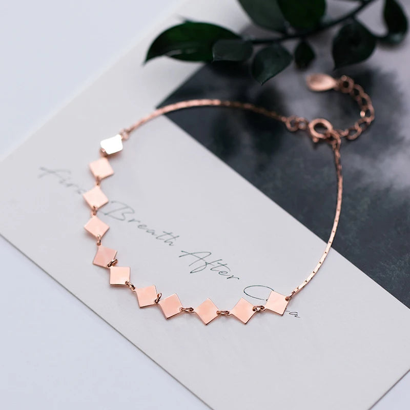 Sterling Silver Rose Gold Square Link Bracelet