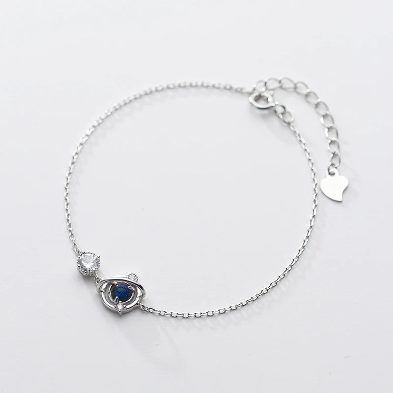 Sterling Silver Blue Crystal Planet Bracelet