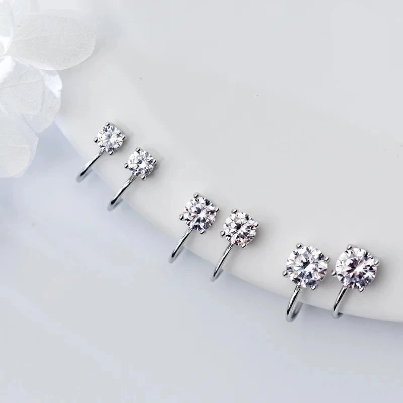 925 Silver Heart CZ Clip Earrings