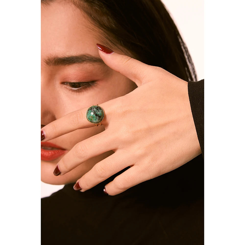 Green Natural Stone Stainless Steel Opening Ring