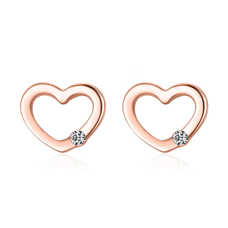 Sterling Silver Rose Gold Heart CZ Stud Earrings