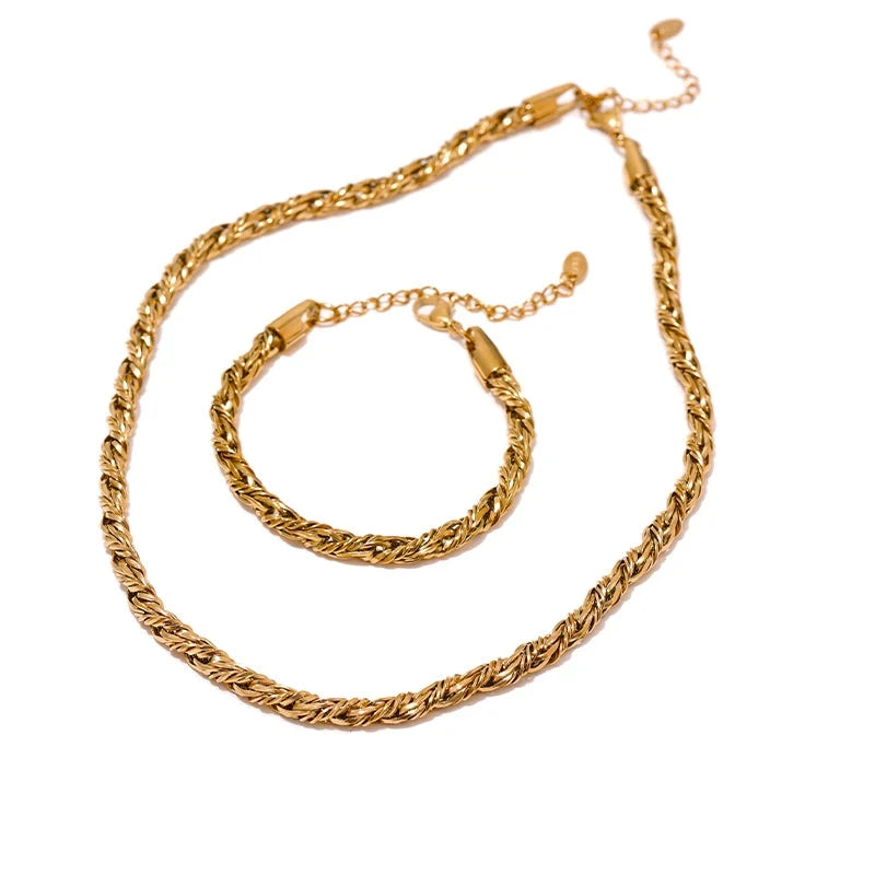 Stainless Steel Gold Chain Necklace and Bracelet Set