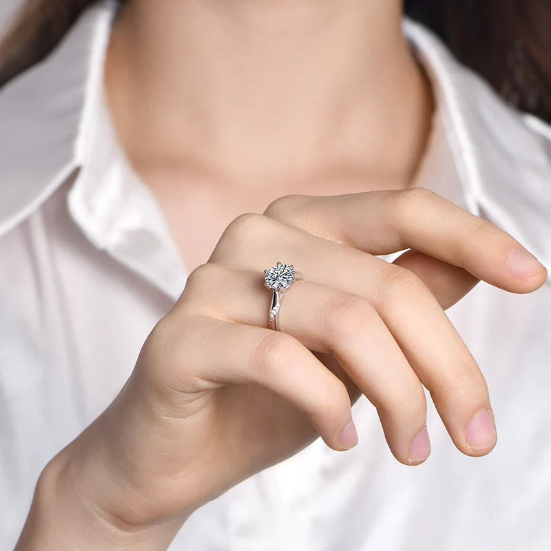 Classic sterling silver ring paired with moissanite jewelry rings