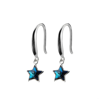 Blue Crystal Star Dangle Earrings