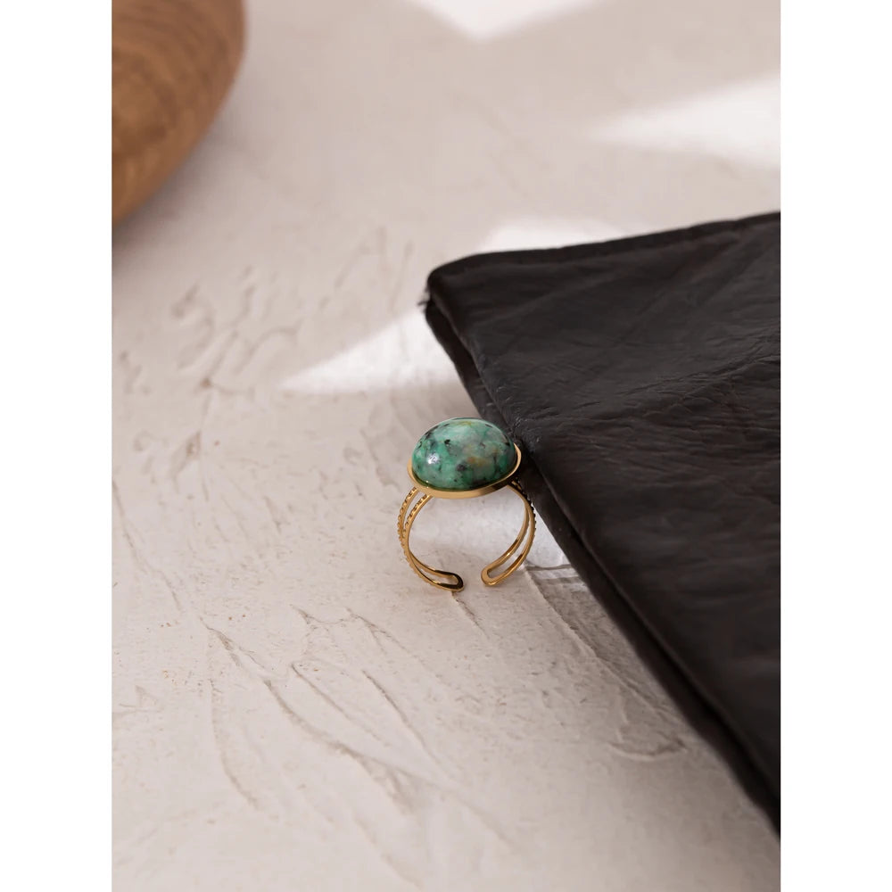 Green Natural Stone Stainless Steel Opening Ring