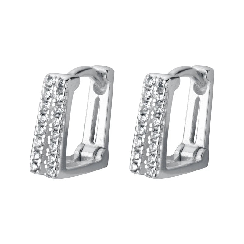 Square CZ hoop earrings in 925 sterling silver for modern silver hoop style