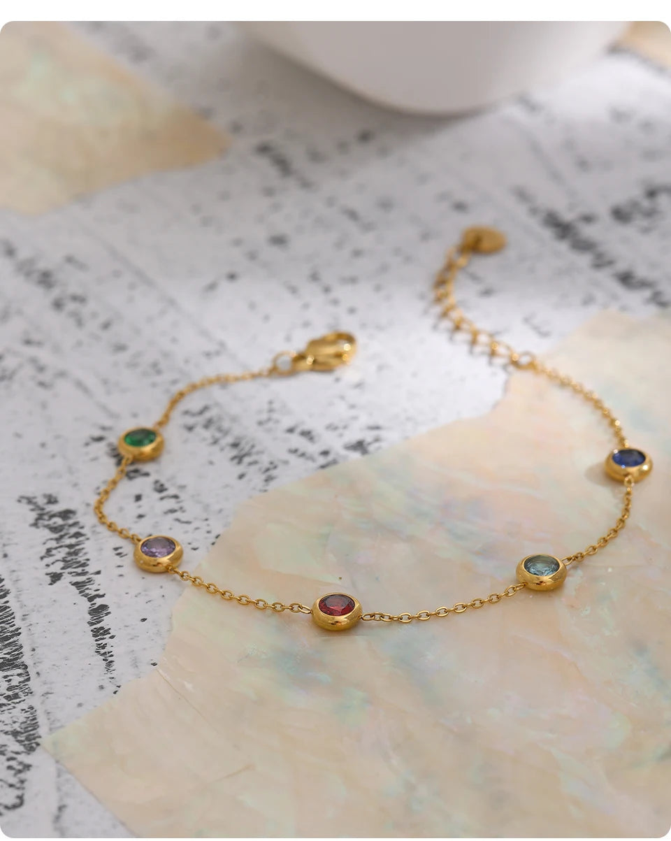 Exquisite Colorful Cubic Zirconia Chain Bracelet