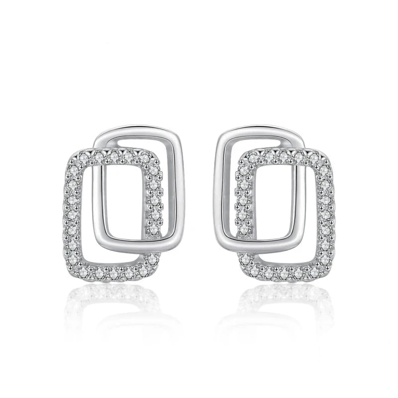 Genuine 925 Silver Geometric CZ Stud Earrings