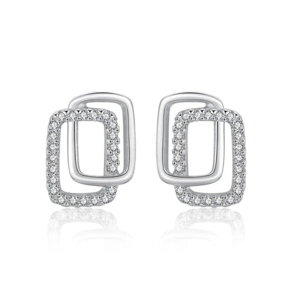 Genuine 925 Silver Geometric CZ Stud Earrings