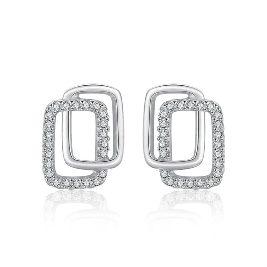 Genuine 925 Silver Geometric CZ Stud Earrings