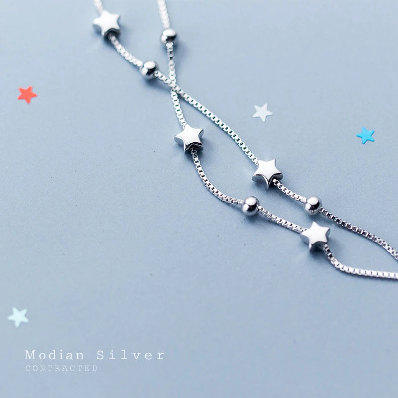 Sterling Silver Star and Ball Chain Bracelet