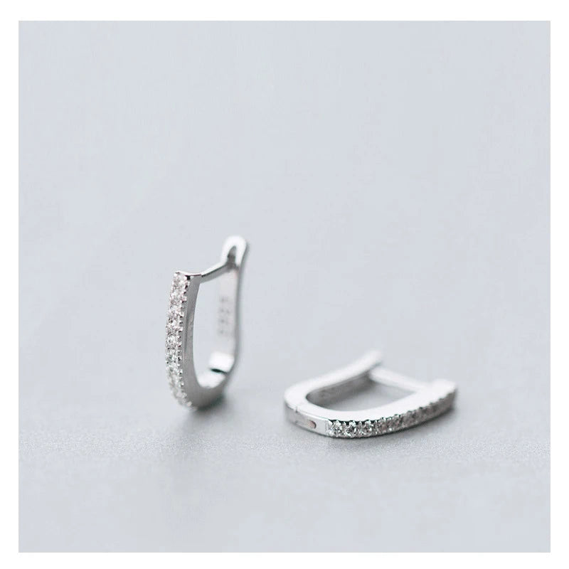 Sterling Silver U-Shape CZ Hoop Earrings