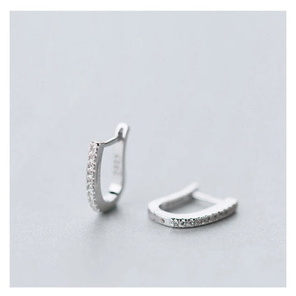 Sterling Silver U-Shape CZ Hoop Earrings