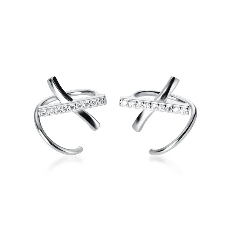 Slim stud earrings made of 925 sterling silver for women