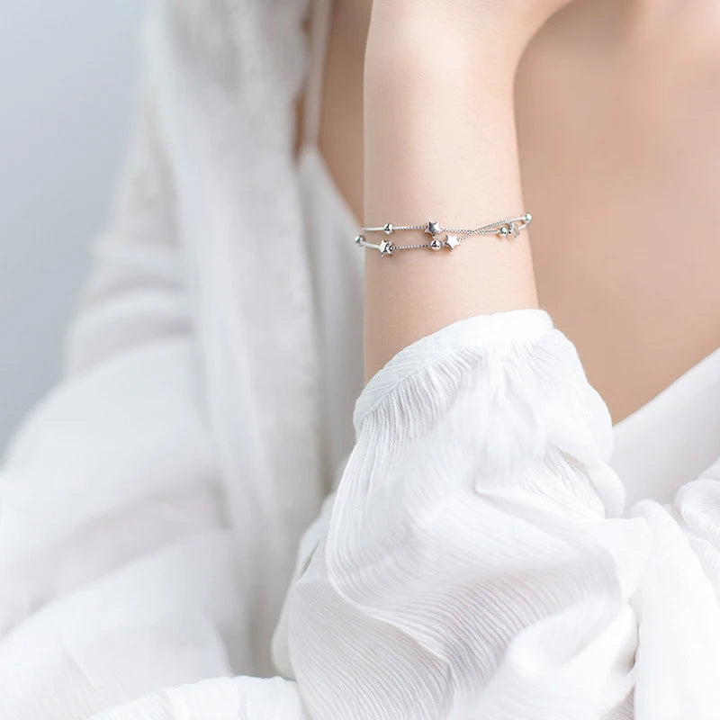 Sterling Silver Star and Ball Chain Bracelet