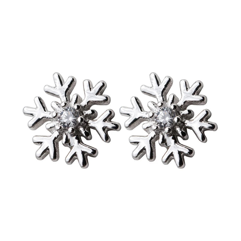 Snowflake sparkle zirconia stud earrings 925 sterling silver