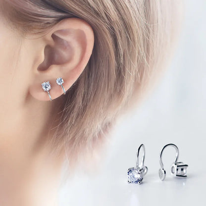 925 Silver Heart CZ Clip Earrings