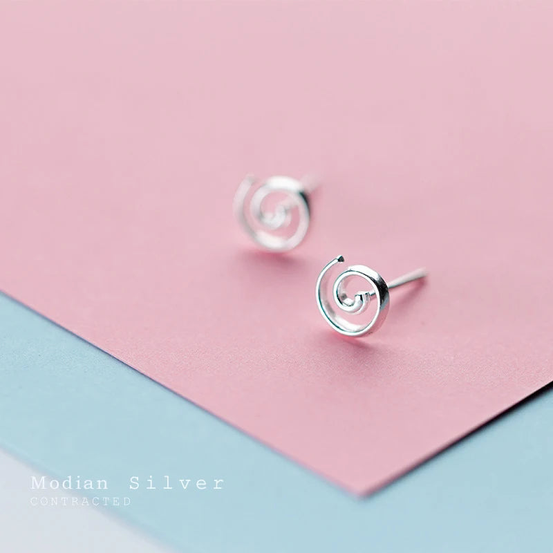 925 Silver Round Geometric Stud Earrings