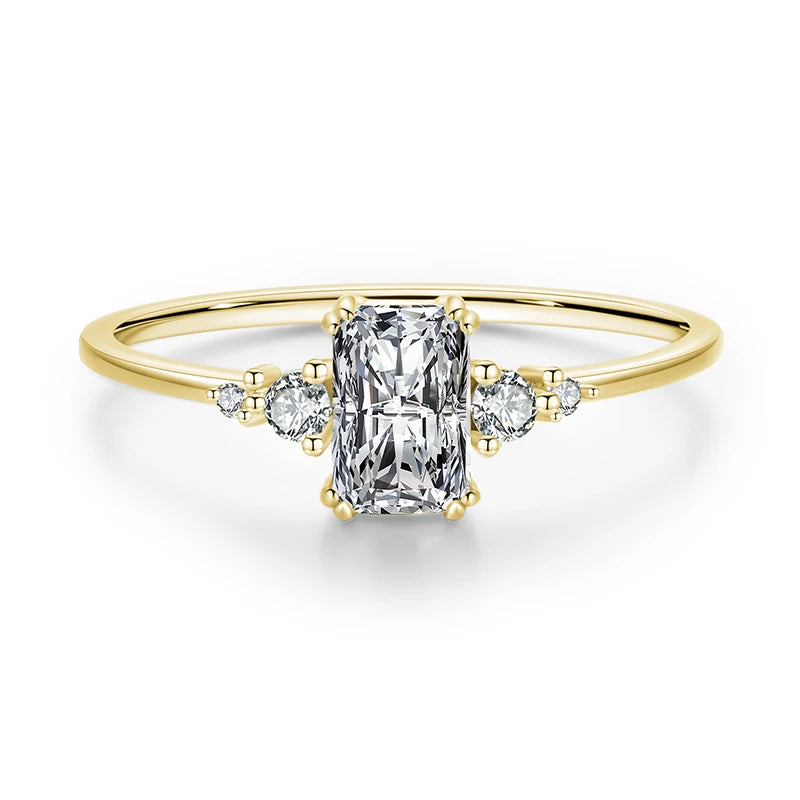 Silver wedding ring featuring a rectangle cubic zirconia center