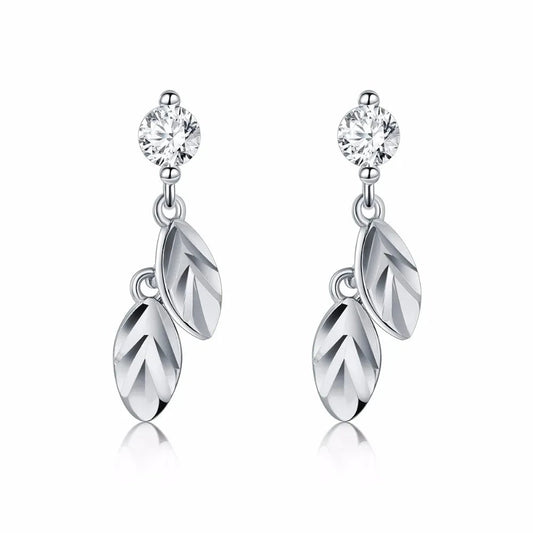 Tree Leaf CZ Swing Stud Earrings