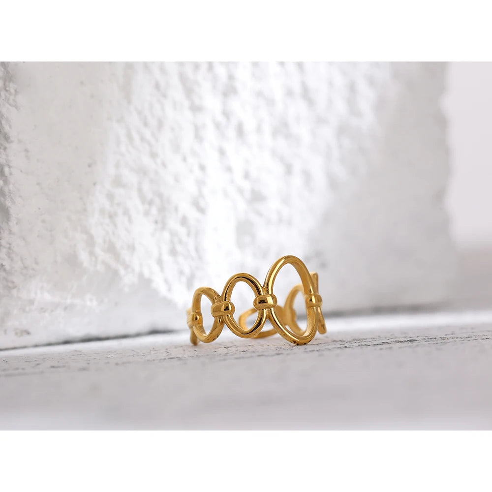 316L Stainless Steel Golden Chain Cocktail Ring