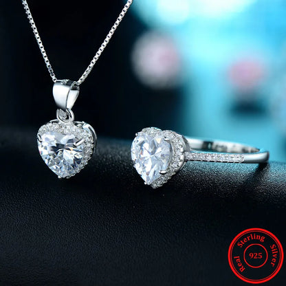 Sterling Silver Heart Pendant Jewelry Set