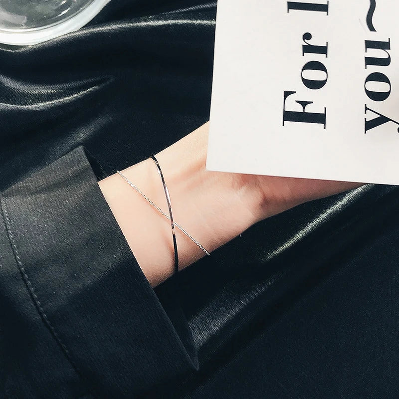 Sterling silver chain detail on a classic silver bracelet