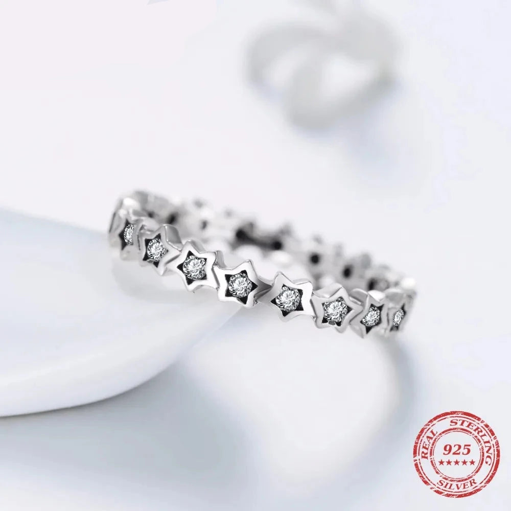 925 Sterling Silver Star Ring with Clear CZ