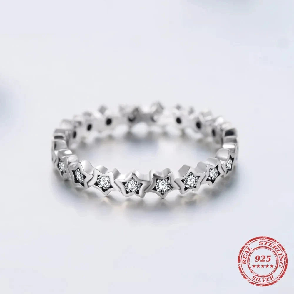 925 Sterling Silver Star Ring with Clear CZ