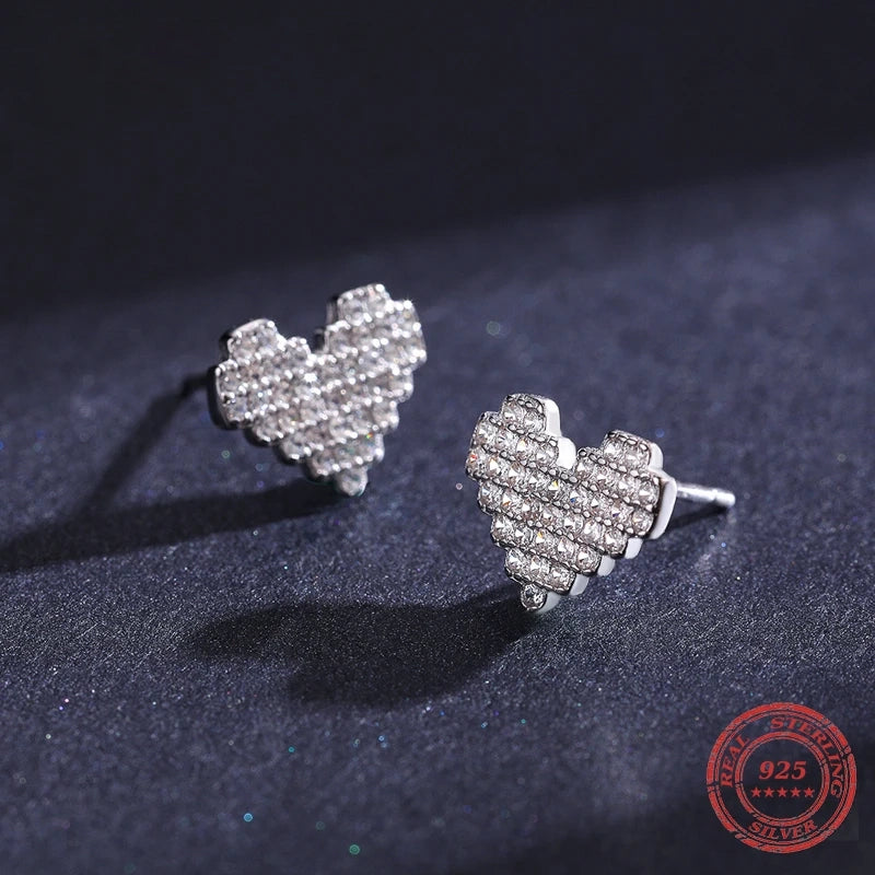 Sterling Silver Sparkling Heart Stud Earrings