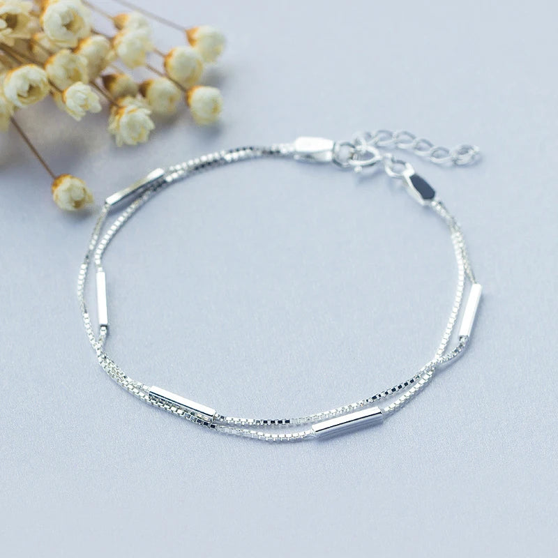 Sterling Silver Geometric Stick Snake Chain Bracelet