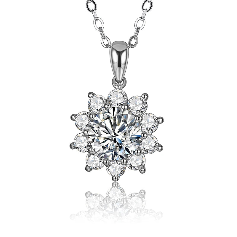 Clean background with moissanite chain paired to a pendant necklace