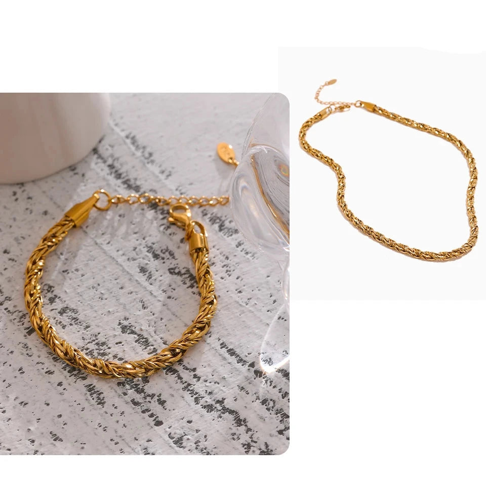 Stainless Steel Gold Chain Necklace and Bracelet Set