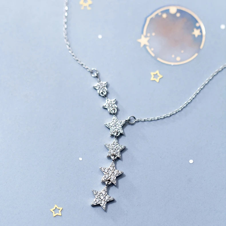 Sterling Silver Twinkle Star Y-Shape Necklace