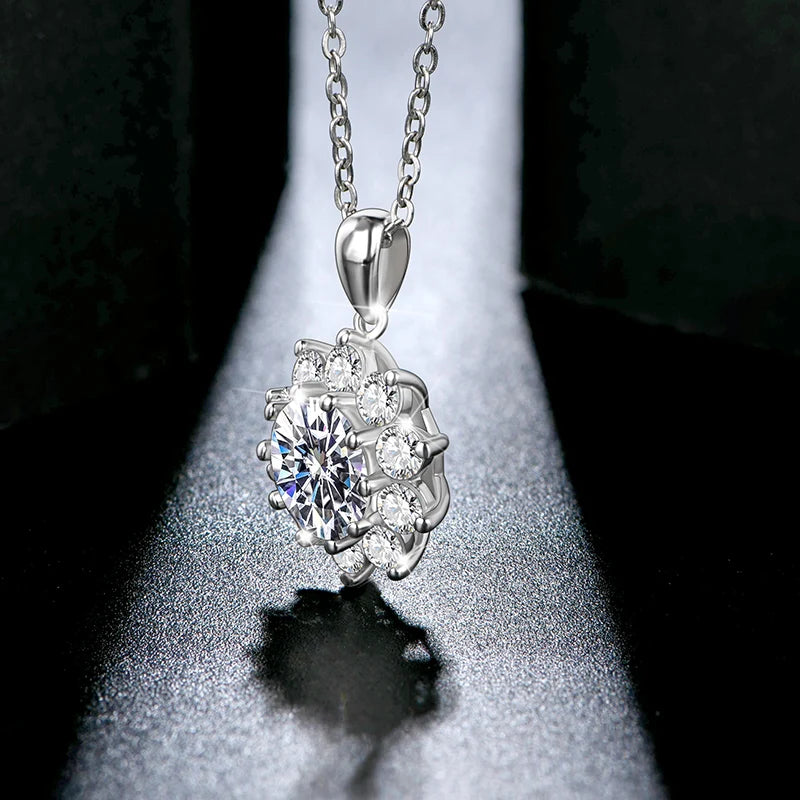 Model layering necklace and necklace with a moissanite chain accent