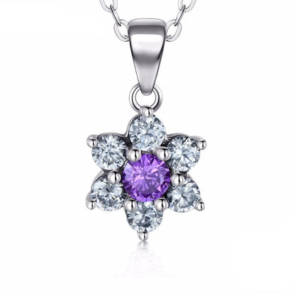 Sterling Silver Purple Flower Pendant Necklace