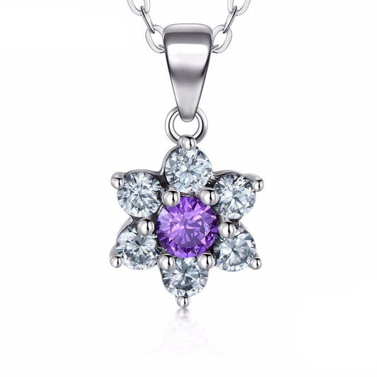 Sterling Silver Purple Flower Pendant Necklace