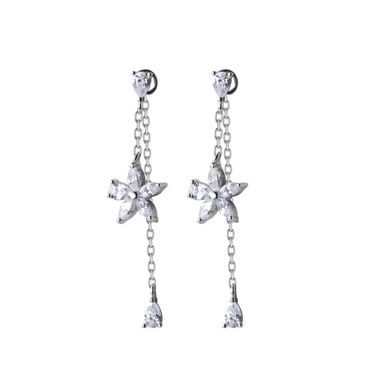 Sterling Silver Swing Flower Drop Earrings