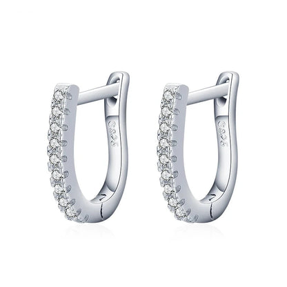 Sterling Silver Clear Zircon U-Shape Hoop Earrings