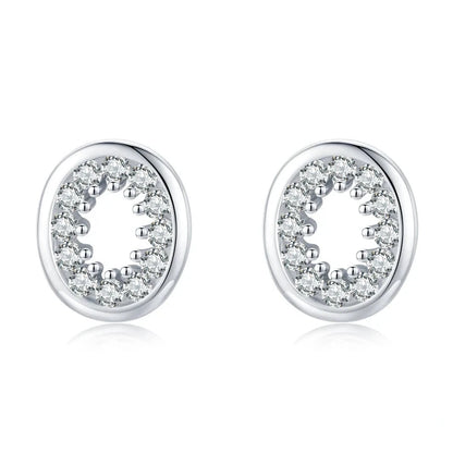 Hollow Oval CZ Paved Stud Earrings