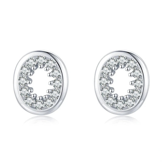 Hollow Oval CZ Paved Stud Earrings