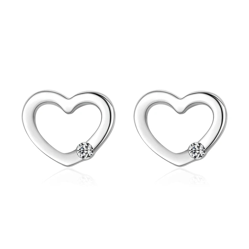 Sterling Silver Rose Gold Heart CZ Stud Earrings