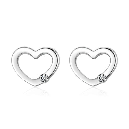 Sterling Silver Rose Gold Heart CZ Stud Earrings