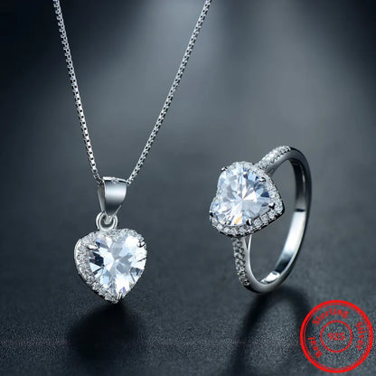 Sterling Silver Heart Pendant Jewelry Set