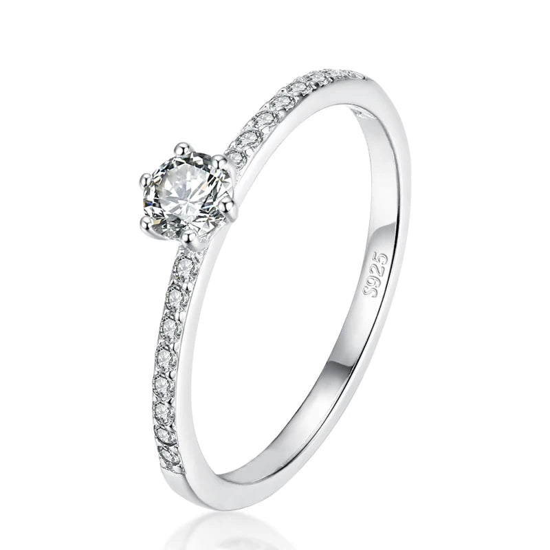 CZ rings clear round stone set in 925 sterling silver