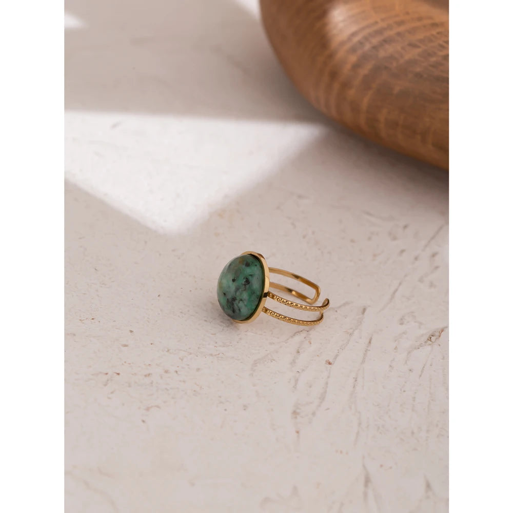 Green Natural Stone Stainless Steel Opening Ring