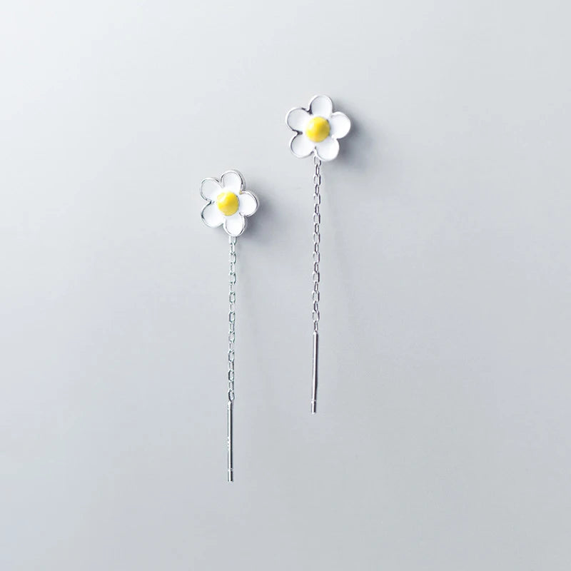 Frangipani Tassel drop earrings in 925 sterling silver with floral sparkle