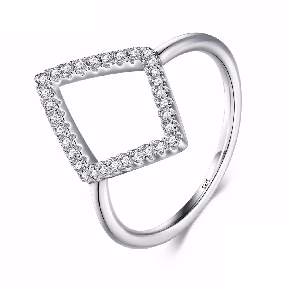 Sterling silver geometric ring with clear cubic zirconia sparkle