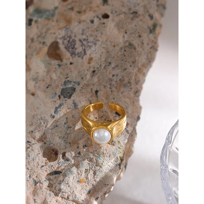 Imitation Pearl Geometric Ring